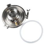 3 Inch Diameter Domed Lid with Built in Screen and 1/8" NPT Port. Includes 1/8″ Safety Valve, Lid Gasket, and Lid Clamp