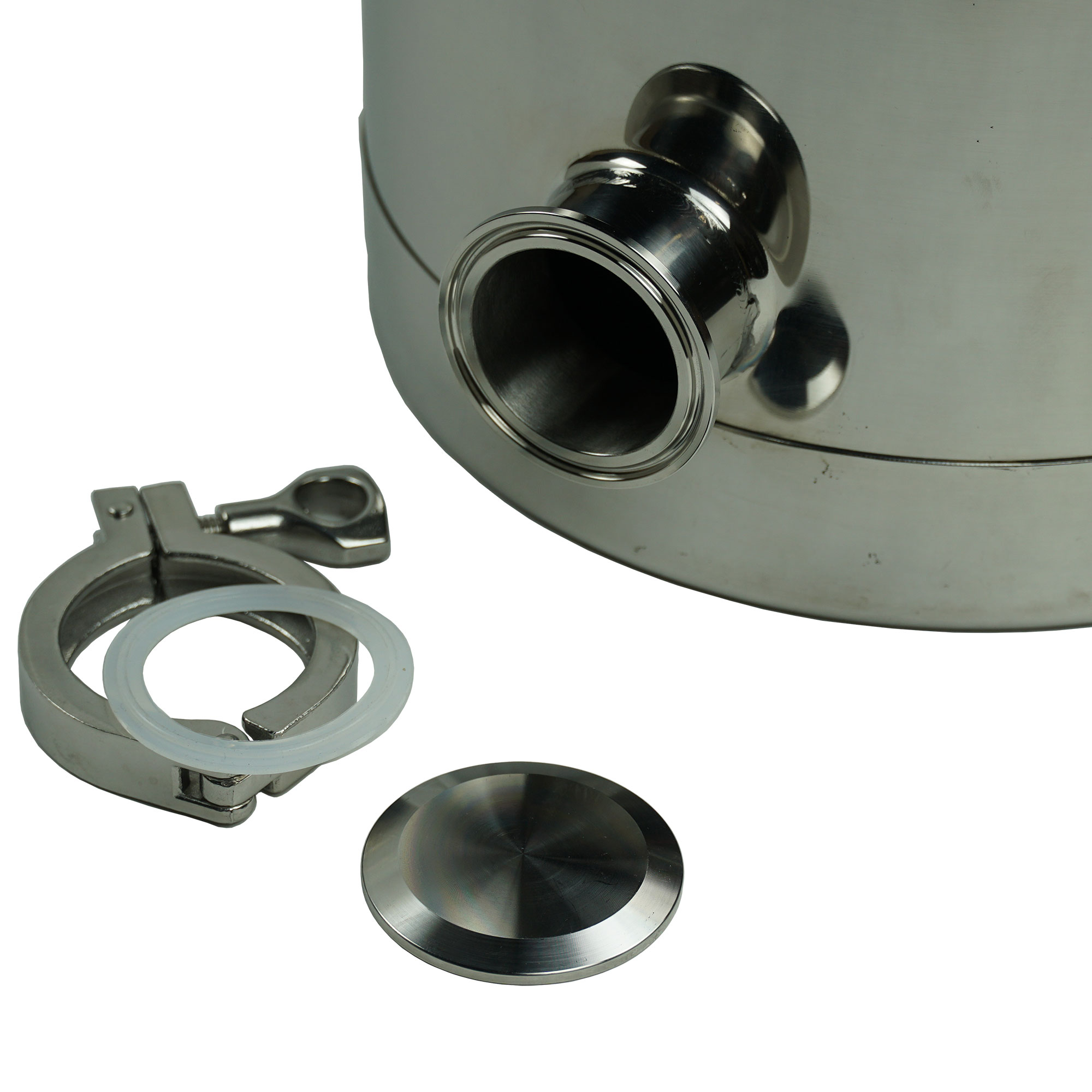8 Gallon Heavy Duty Milk Can with Dome Lid and Clamp, NPT Fitting, and 2 Inch Ferruled Fitting - Image 2