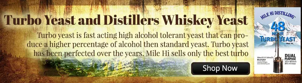 Turbo distillers yeast is fast acting high alcohol tolerant yeast that can produce a higher percentage of alcohol then standard yeast. Turbo yeast has been perfected over the years. Mile Hi sells only the best turbo distillers yeast available.