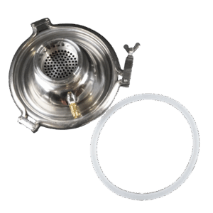 3 Inch Diameter Domed Lid with Built in Screen and 1/8" NPT Port. Includes 1/8″ Safety Valve, Lid Gasket, and Lid Clamp
