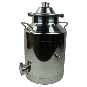 8 Gallon Heavy Duty Milk Can with Dome Lid and Clamp, NPT Fitting, and 2 Inch Ferruled Fitting