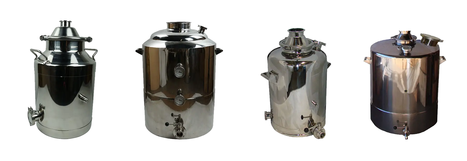 Stainless steel still boilers for sale in 3, 16, 26, and 53 gallon sizes 